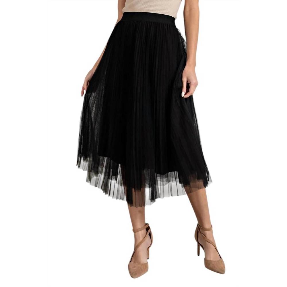 NEW EE:SOME mesh pleated midi skirt in black